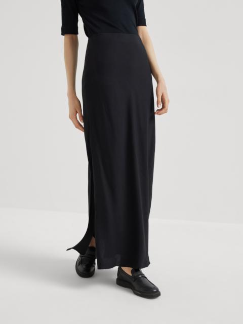 Viscose and linen twill fluid bias-cut skirt