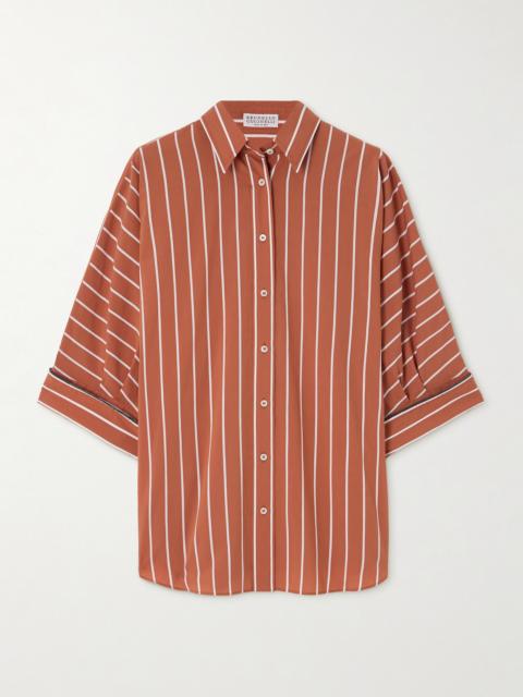 Bead-embellished Striped Cotton-blend Poplin Shirt