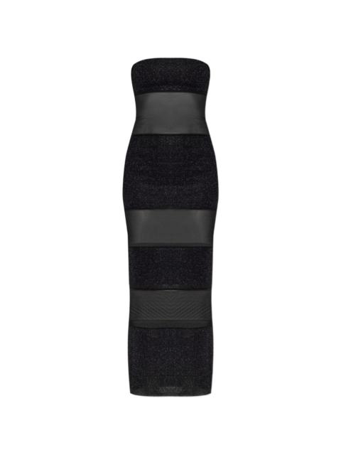 sheer-panel strapless maxi dress