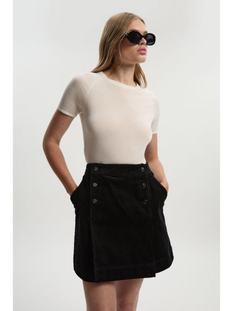 Cord Button Pleat Detail Mini Skirt