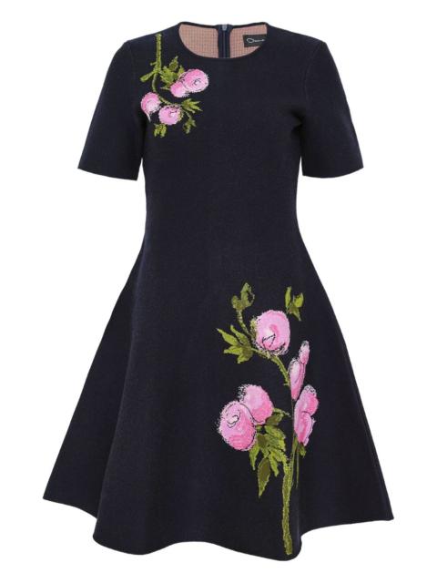 floral-embroidered short-sleeve mini dress