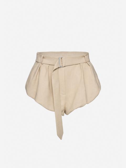 Flared linen shorts in beige