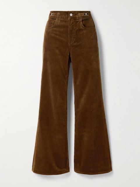 Kimberly Horsebit-embellished Stretch-cotton Corduroy Flared Pants