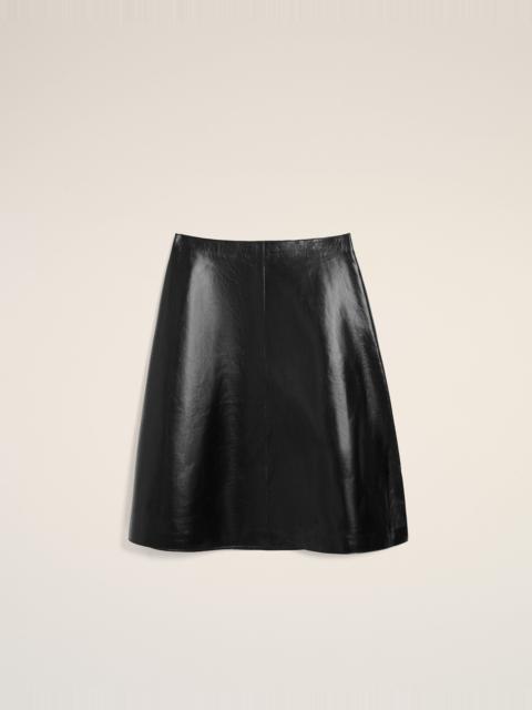 BLACK LAMB LEATHER MIDI TRAPEZE SKIRT