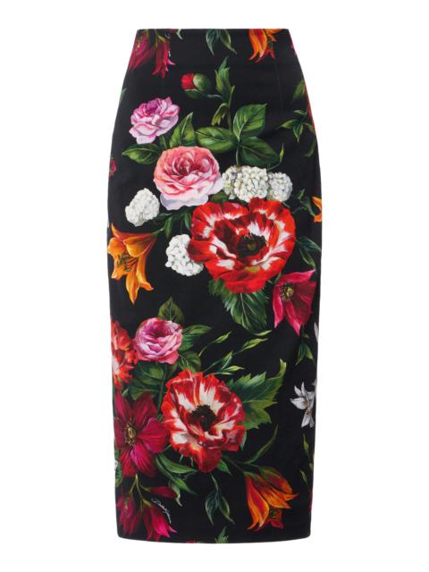 Floral-Printed Cotton Poplin Midi Pencil Skirt floral