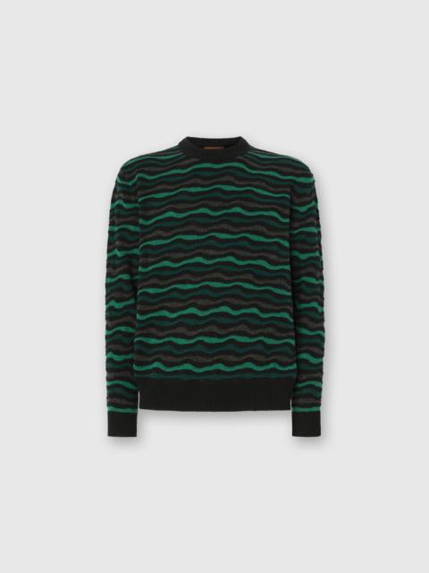Crew Neck Sweater with Wave Pattern