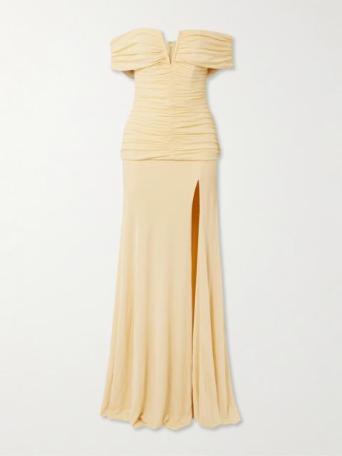 Zaley Off-the-shoulder Ruched Jersey Gown