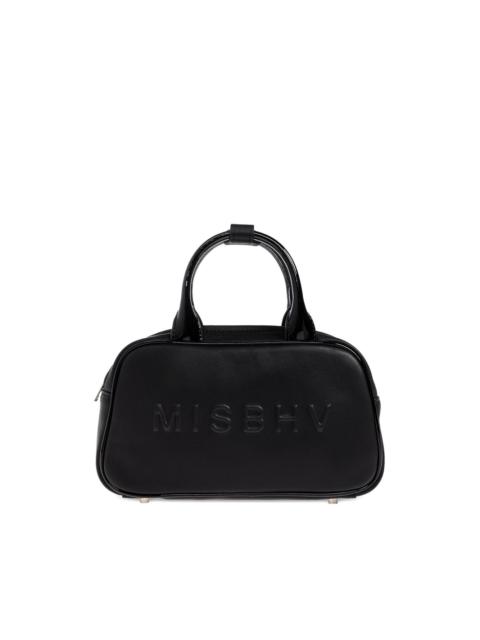 embossed logo top-handle tote bag