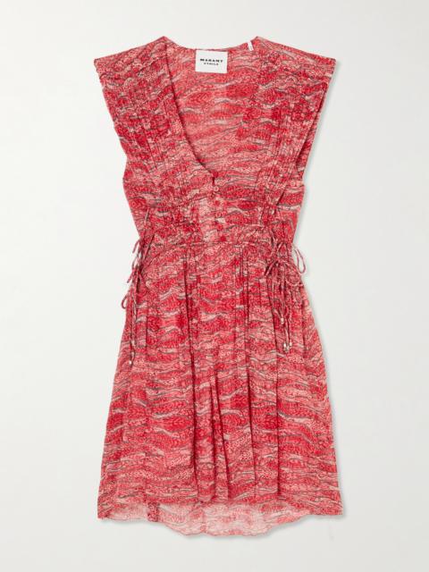 Anawa Tie-detailed Gathered Printed Crepon Mini Dress