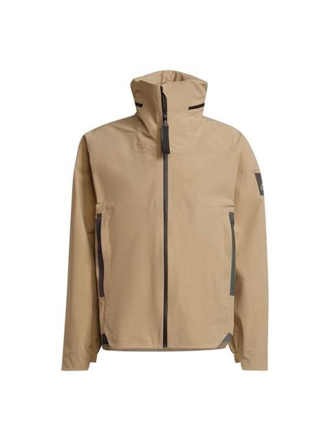 Men's adidas Myshelter Jkt Outdoor Sports Rainproof Loose Hooded Logo Khaki Jacket GT6574