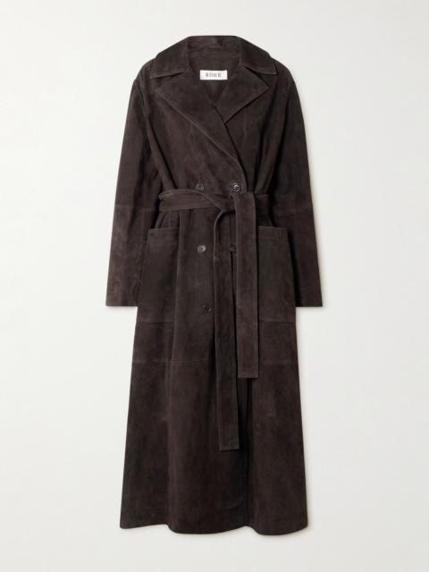 Double-breasted suede trench coat Dark brown