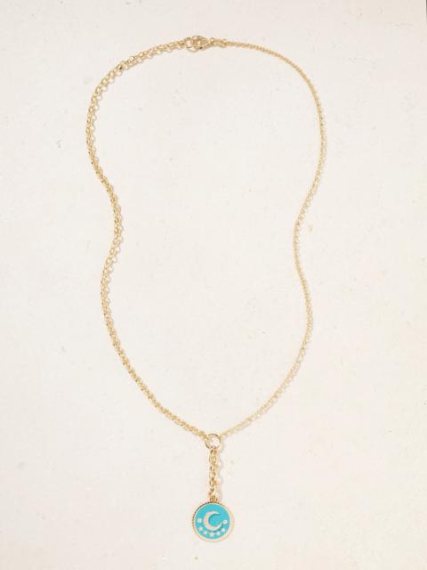 Aqua Crescent 18-karat Gold, Diamond And Enamel Necklace