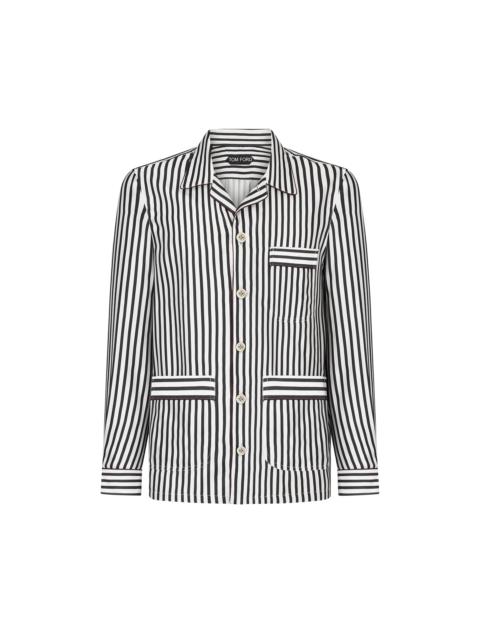 BATON STRIPE FLUID SILK PAJAMA SHIRT