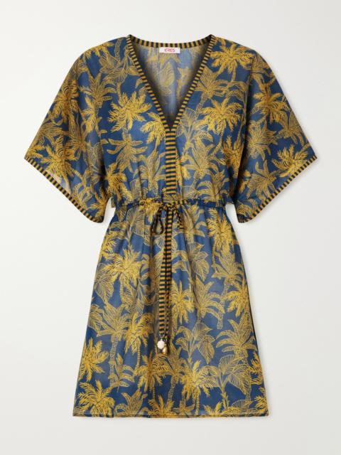 Peninsule Embellished Printed Cotton-voile Mini Dress