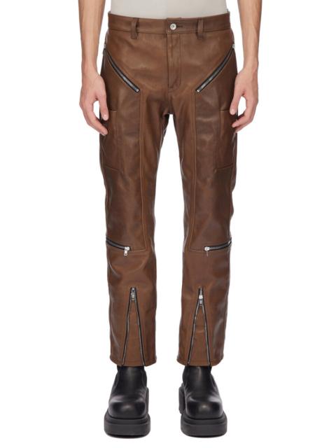 Slim-Fit Leather Trousers Brown