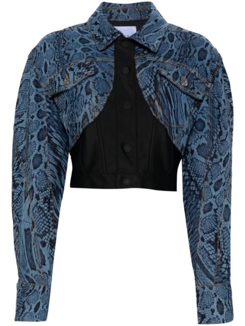 snake-print panelled denim jacket