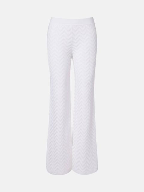 Chevron cotton-blend wide-leg pants