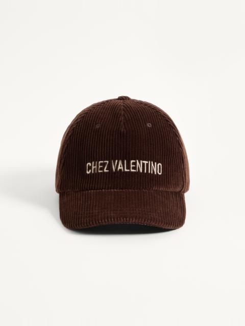 CHEZ VALENTINO VELVET BASEBALL CAP WITH EMBROIDERY