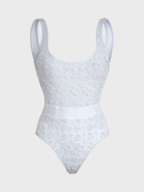 WOMEN ONE-PIECE SWIMSUIT EMBROIDERED FLOWERS