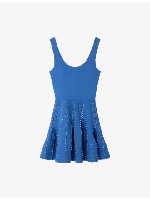Bead-Embellished Flared Stretch-Knit Mini Dress