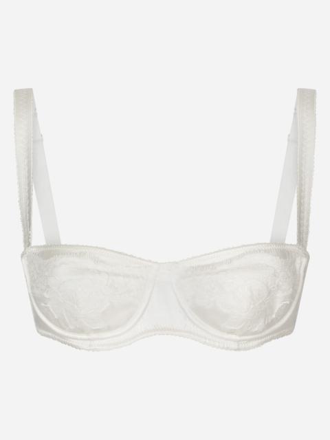 Semi-padded satin balconette bra with lace
