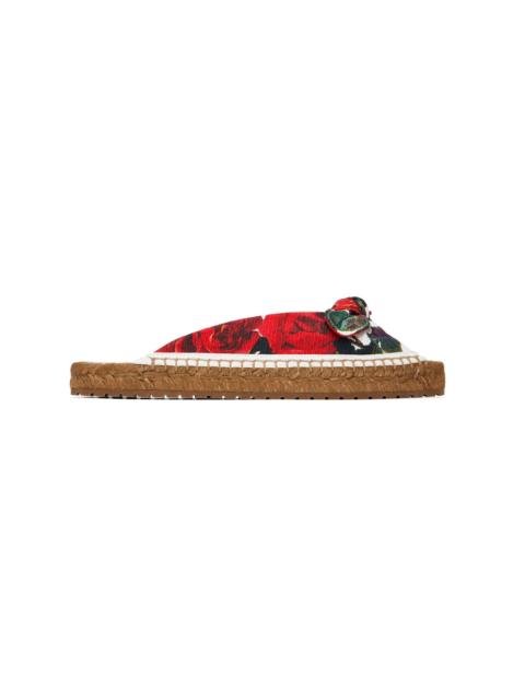 Red & White Espadrillas Flat Sandals