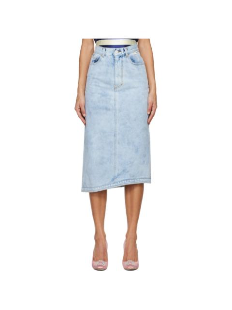 Blue Asymmetric Denim Midi Skirt
