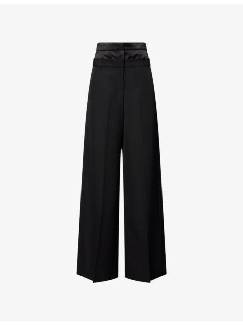 Double-Waistband Wide-Leg Wool Trousers