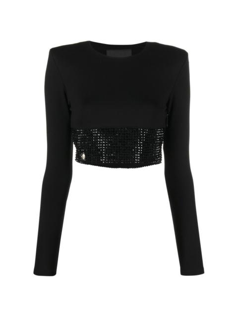 crystal-embellished cropped long-sleeved top