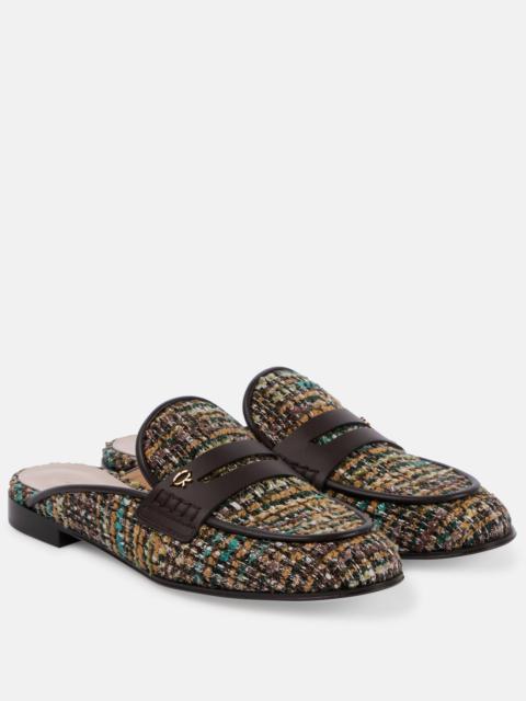 Leather-trimmed tweed mules