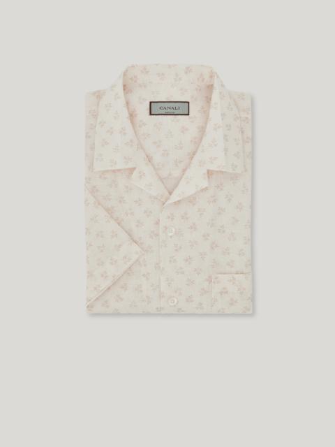 WHITE AND BEIGE PRINTED LINEN AND COTTON BOXY-FIT SHIRT