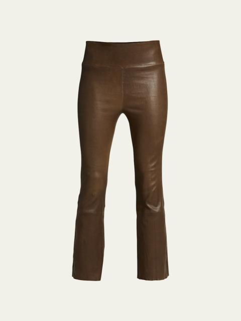 High-Waist Flare-Leg Cropped Leather Leggings
