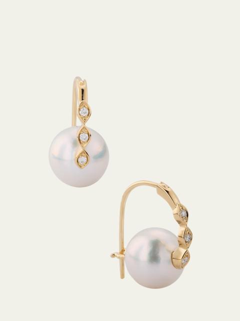 14K Gold & Diamond Marquise Eye Pearl Earrings