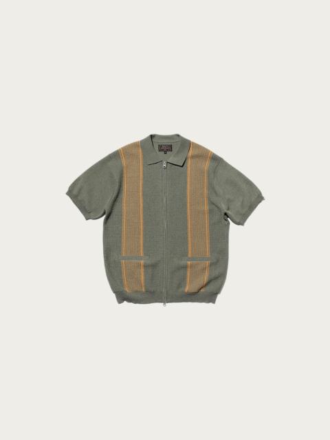 Zip Knit Polo Stripe - Olive