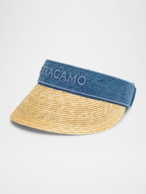 Straw Visor With Denim Logo Band