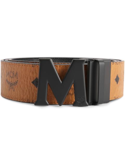 MCM Claus M Reversible Belt Visetos Matte Black-tone 1.75W 51In/130Cm Cognac
