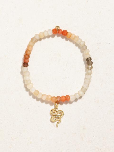 Snake 14-karat Gold, Moonstone And Diamond Bracelet