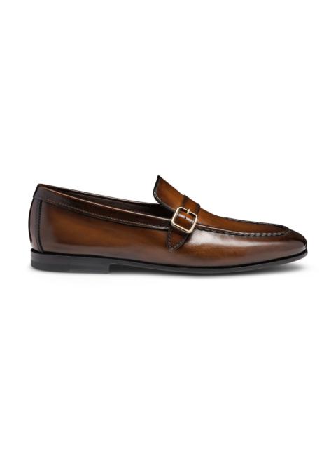 Men's dark brown leather single-buckle loafer