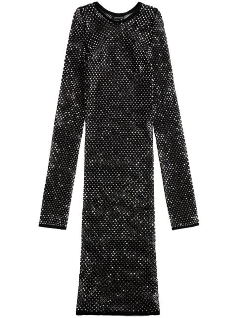 crystal-mesh long-sleeve minidress