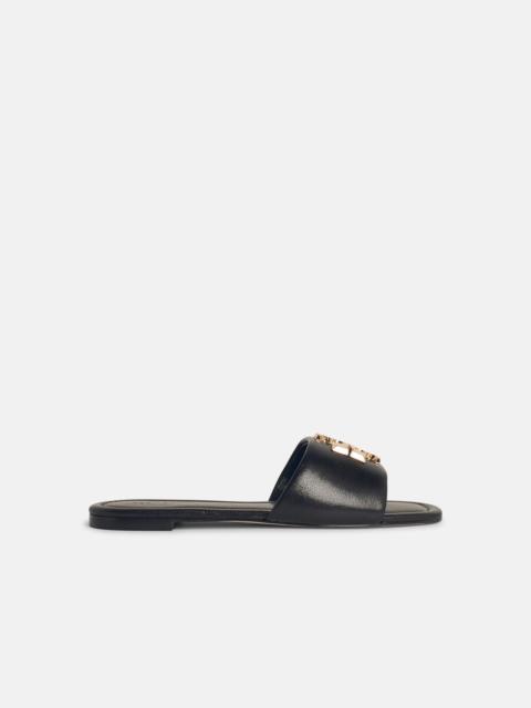 'ELEANOR' BLACK LEATHER SLIPPERS