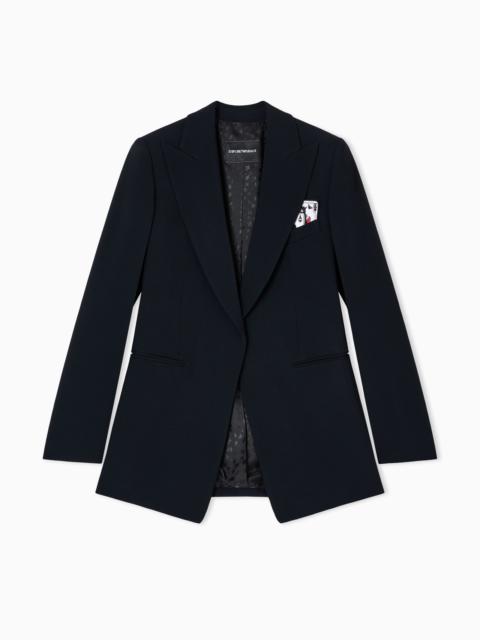 SINGLE-BREASTED BLAZER IN ENVERS SATIN WITH JEU DE CARTES DETAIL