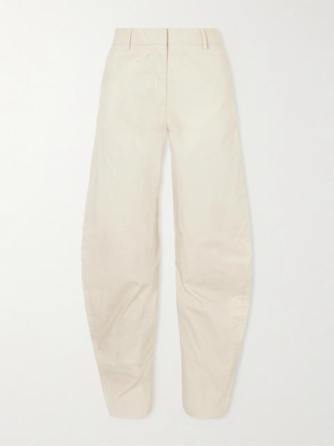 Coated Organic Cotton-twill Barrel-leg Pants