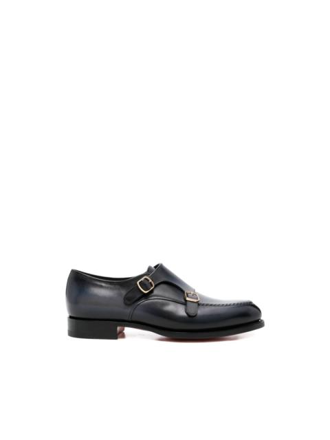 buckle-fastening leather monk shoes