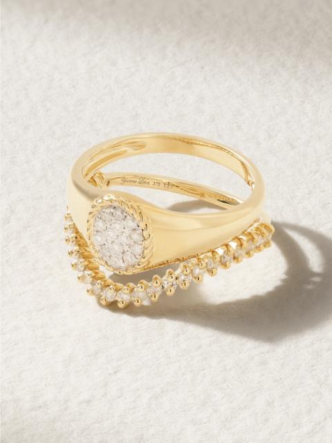 Mini Chevalière + Alliance Set Of Two 9-karat Gold Diamond Signet Rings