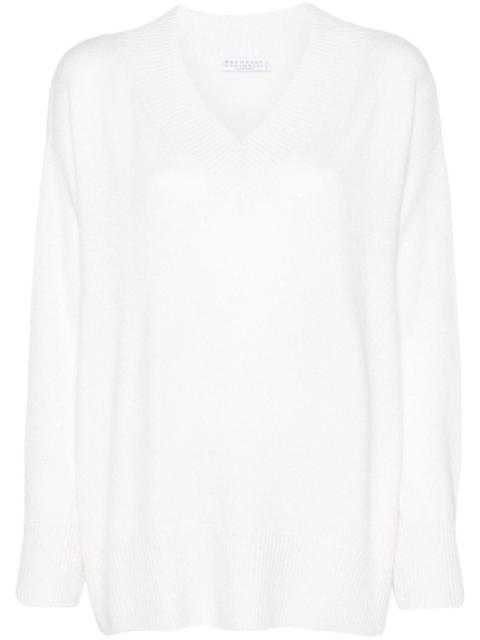 sequined V-neck jumper