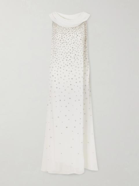 Kaia Scarf-detailed Crystal-embellished Crinkled-chiffon Gown