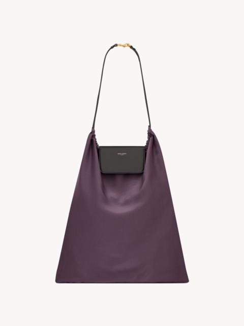 FOULARD FOLDING POUCH IN SILK SATIN AND LEATHER