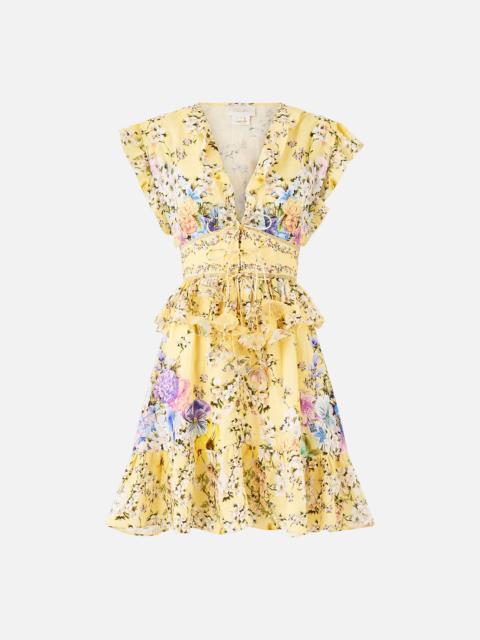 WAISTED SHORT DRESS WITH RUFFLE DETAILS