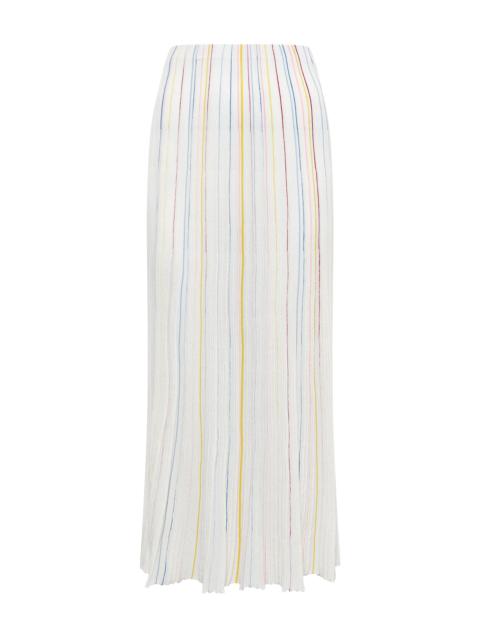 Celeano Pinstripe Knit Midi Skirt in Ivory Multi Merino Wool