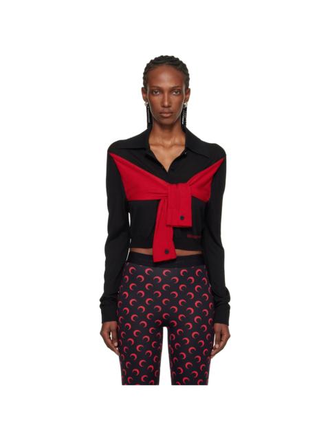 Black Hybrid Knit Wrapped Cardigan